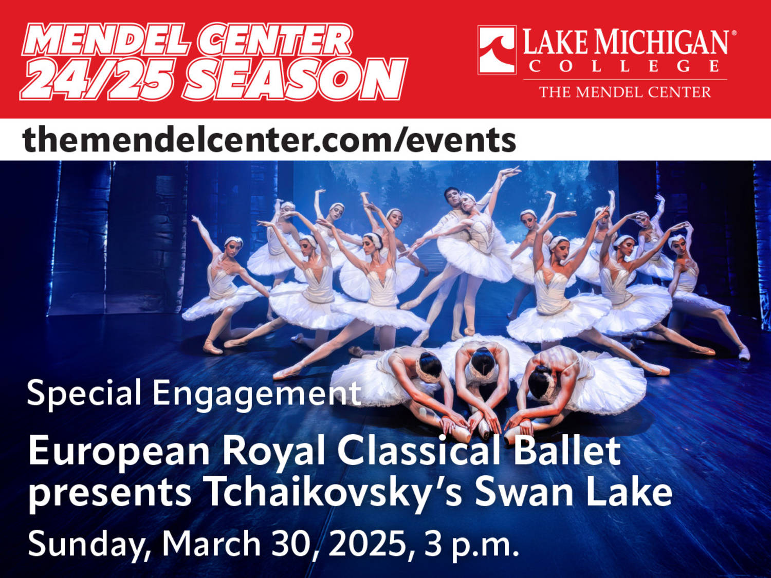 European Royal Classical Ballet presents Tchaikovsky's Swan Lake coming to the LMC Mendel Center March 30