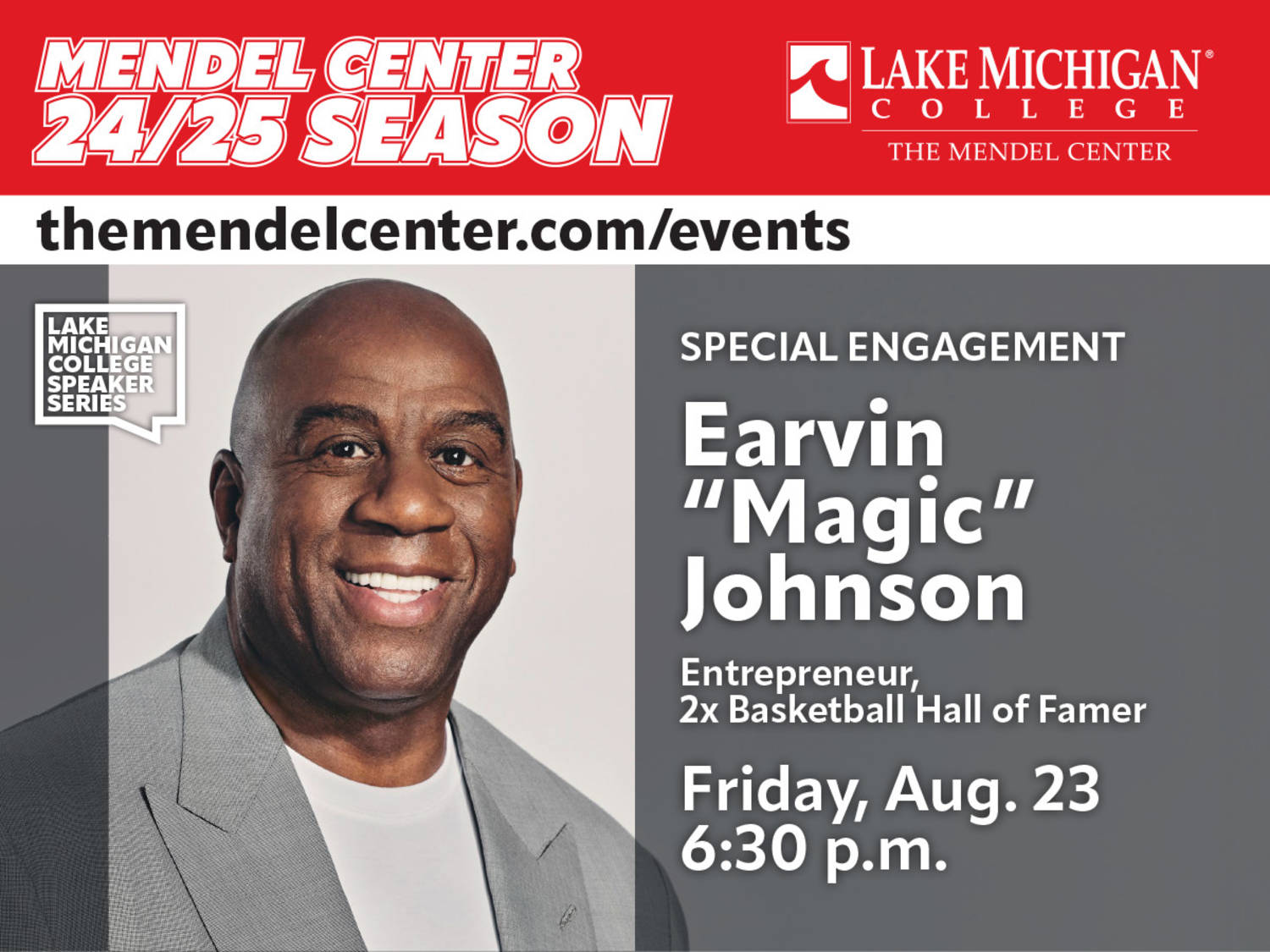 Entrepreneur and Two-time Basketball Hall of Famer Earvin “Magic” Johnson to open the 2024-2025 Lake Michigan College Speaker Series