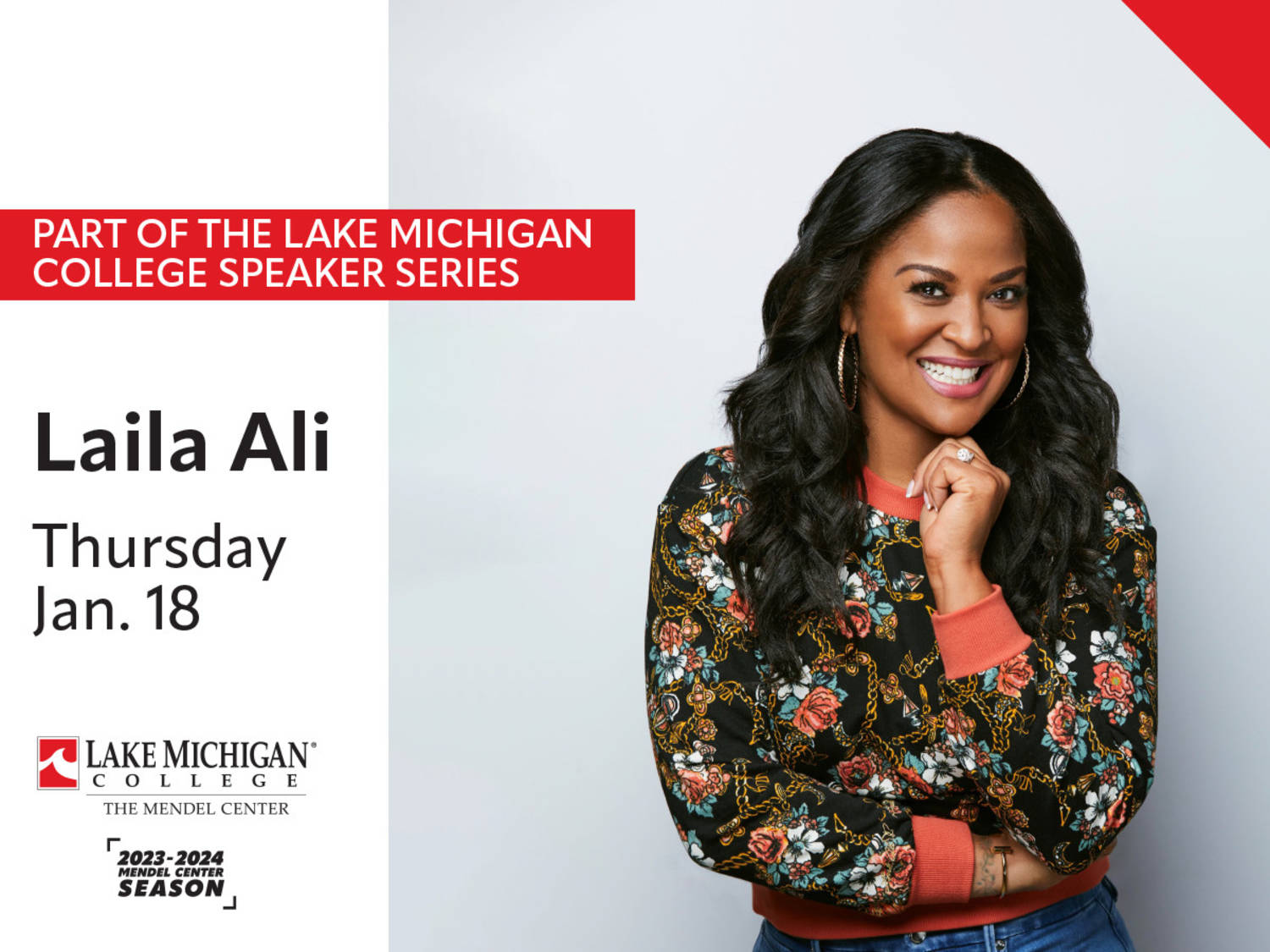 Laila Ali to speak at the Lake Michigan College Mendel Center as part of the LMC Speaker Series Jan. 18